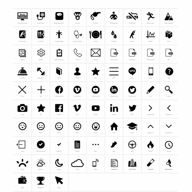 Custom icon system with over 80 icons